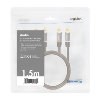 Audio 2x cinch 1.50m Premium 28AWG,goud,Logilink