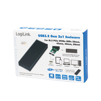 M.2 PCIe NVMe Logilink SSD-behuizing USB-C / Zwart