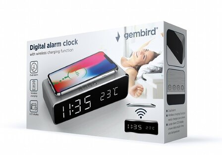 DAC-WPC-01-S Digitale wekker met draadloze laadfunctie voor smartphone zilver