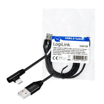 USB 2.0 C(90&deg;)  USB-A 1.00m LogiLink Zwart