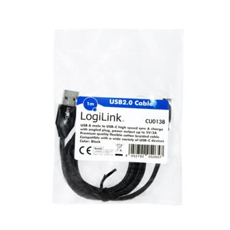 USB 2.0 C(90&deg;)  USB-A 1.00m LogiLink Zwart