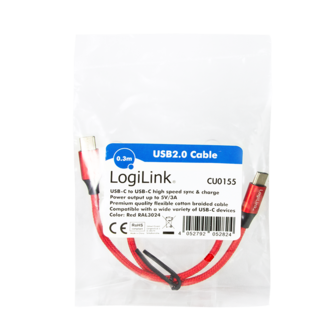 USB 2.0 C  USB-C 1.00m LogiLink Rood