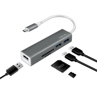 LogiLink 3 Port, USB-C --&gt; USB-A 3.0 + cardreader