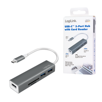 LogiLink 3 Port, USB-C --&gt; USB-A 3.0 + cardreader
