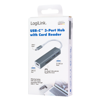 LogiLink 3 Port, USB-C --&gt; USB-A 3.0 + cardreader