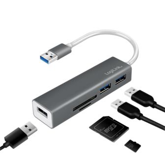 LogiLink 3 Port, USB-A --&gt; USB-A 3.0 + cardreader