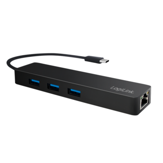 LogiLink 3 Port, USB-C --&gt; USB-A 3.0 + Netwerkadapter