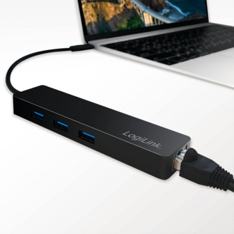 LogiLink 3 Port, USB-C --&gt; USB-A 3.0 + Netwerkadapter