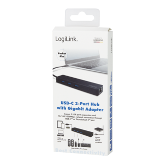 LogiLink 3 Port, USB-C --&gt; USB-A 3.0 + Netwerkadapter