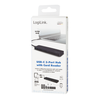 LogiLink 3 Port, USB-C --&gt; USB-A 3.0 + cardreader