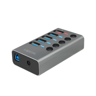 LogiLink 5 Port, USB-B --&gt; USB-A 3.0 actief+schakelaars