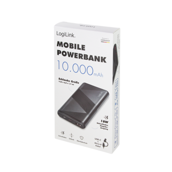 Power Bank 10000mAh LogiLink 1xUSB-C, 1xUSB-A Zwart