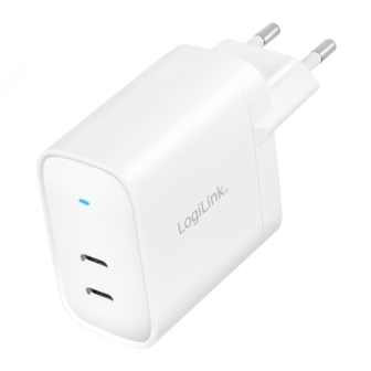 Lader 230V 2xUSB-C 65W LogiLink Wit