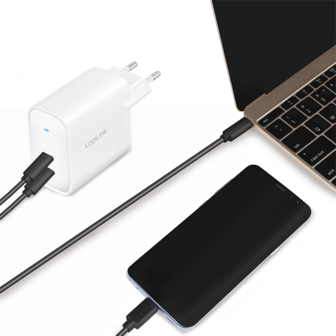 Lader 230V 2xUSB-C 65W LogiLink Wit