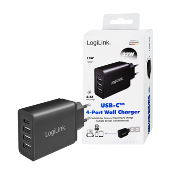 Lader 230V 1xUSB-C 15W+3xUSB-A 12W LogiLink Zwart