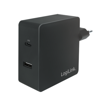 Lader 230V 1xUSB-C 65W+1xUSB-A 10,5W LogiLink Zwart