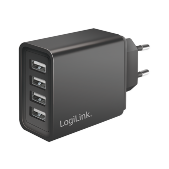 Lader 230V 4xUSB-A 24W LogiLink Zwart