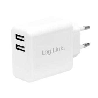 Lader 230V 2xUSB-A 12W LogiLink Wit