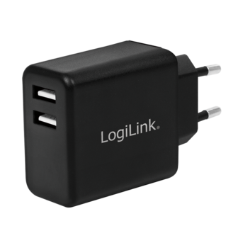 Lader 230V 2xUSB-A 12W LogiLink Zwart