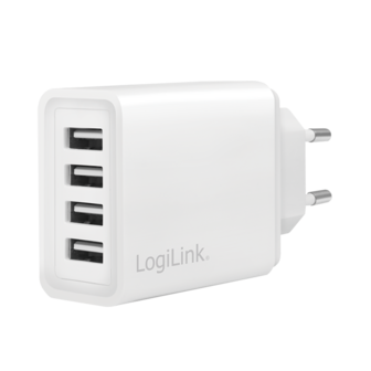 Lader 230V 4xUSB-A 24W LogiLink Wit