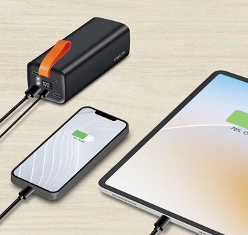 Power Bank 50000mAh LogiLink 2xUSB-C, 3x USB-A Zwart