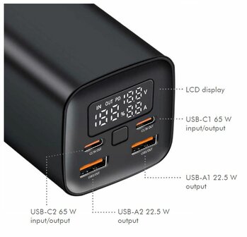 Power Bank 20000mAh LogiLink 2xUSB-C, 2x USB-A Zwart