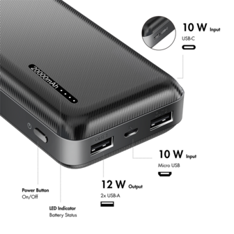 Power Bank 20000mAh LogiLink 2x USB-A Zwart