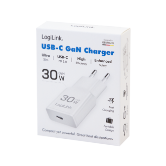 Lader 230V 1xUSB-C 30W LogiLink Wit (slim)