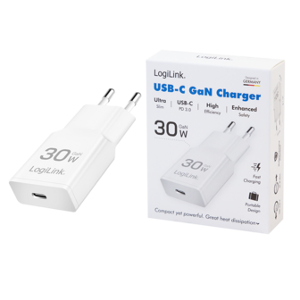 Lader 230V 1xUSB-C 30W LogiLink Wit (slim)