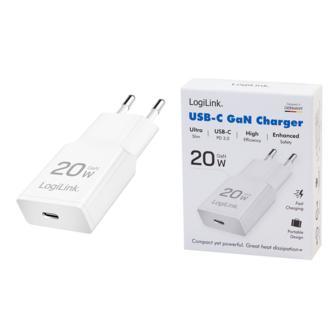 Lader 230V 1xUSB-C 20W LogiLink Wit (slim)