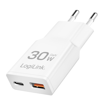 Lader 230V 1xUSB-C 30W+1xUSB-A 18W LogiLink Zwart