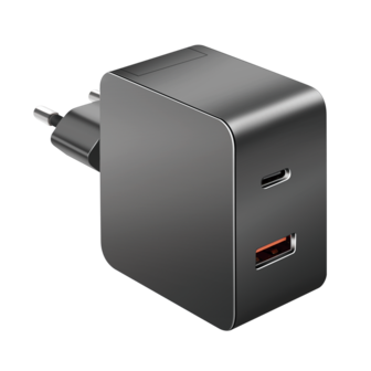 Lader 230V 1xUSB-C 45W+1xUSB-A 20W LogiLink Zwart