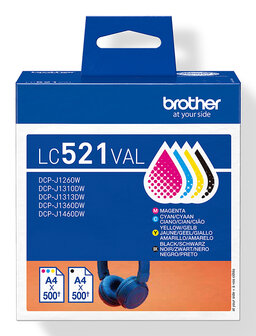 Brother LC-521VAL Value Pack 4x 500 pagina&acute;s (Origineel)