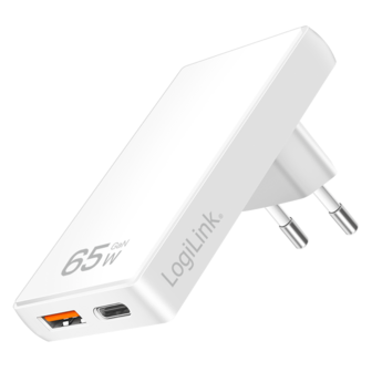 Lader 230V 1xUSB-C 65W+1xUSB-A 18W LogiLink Zwart