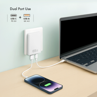 Lader 230V 1xUSB-C 65W+1xUSB-A 18W LogiLink Zwart