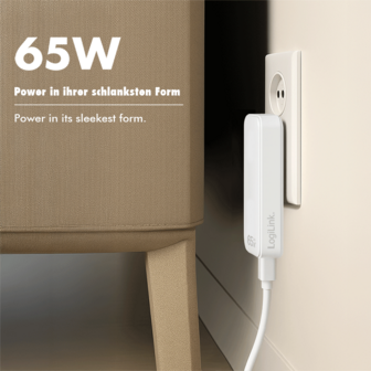 Lader 230V 1xUSB-C 65W+1xUSB-A 18W LogiLink Zwart
