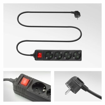 ACT AC2440 | Stekkerdoos | 4 Stopcontacten | 2 m | Met Schakelaar | Zwart