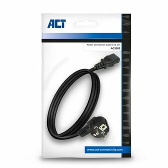 ACT AC3305 | Elektriciteitssnoer | 2 Meter | Netstekker Type F naar C13 | Zwart