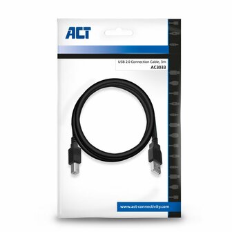 ACT AC3033 | USB 2.0 | USB-A naar USB-B | 3m | Zwart