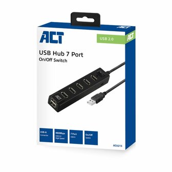 ACT AC6215 | USB 2.0 Interface Hub | 480 Mbps | Zwart