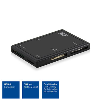ACT AC6370 | USB 3.2 Gen1 Geheugenkaartlezer | Type-A | Zwart