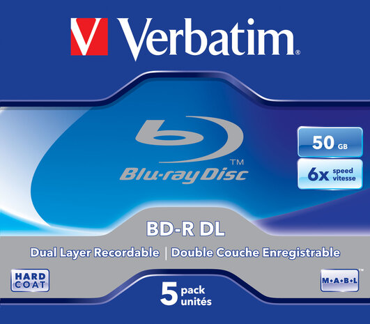 Verbatim BD-R DL 50 GB 5 stuks Jewel 6x
