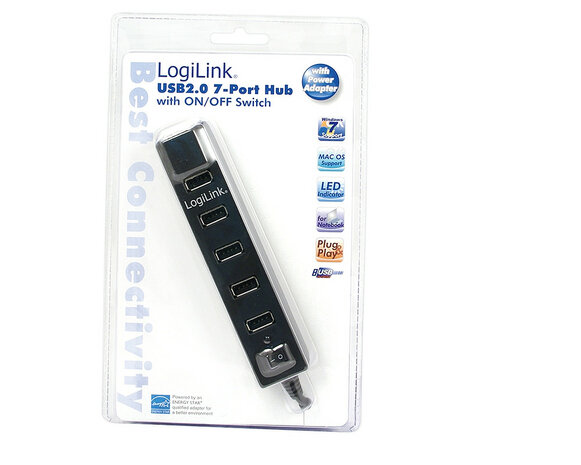 LogiLink 7 Port Hub, USB 2.0 actief Zwart