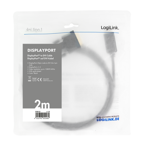 DisplayPort 1.2 --> DVI-D 2.00m LogiLink