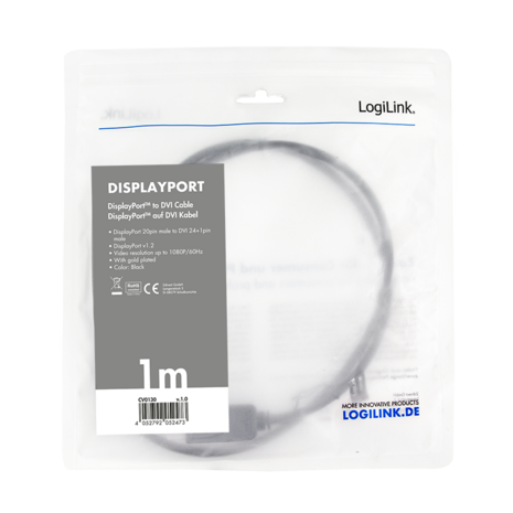 DisplayPort 1.2 --> DVI-D 1.00m LogiLink