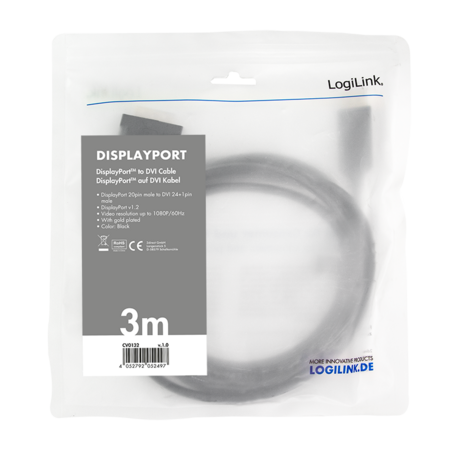 DisplayPort 1.2 --> DVI-D 3.00m LogiLink