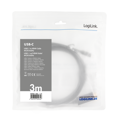 USB-C 3.2 (M) --> HDMI 2.0 (M) 1.80m LogiLink