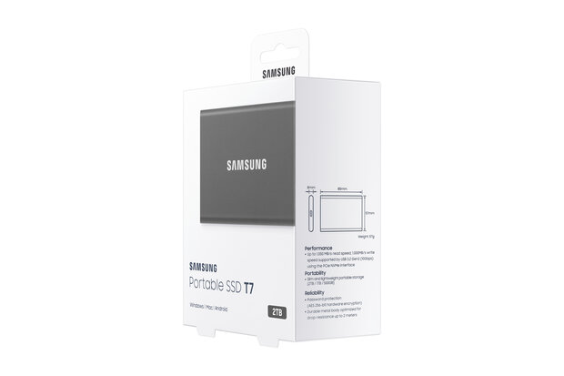 2TB Samsung T7 NVMe/Zwart/USB-C/1050/1000