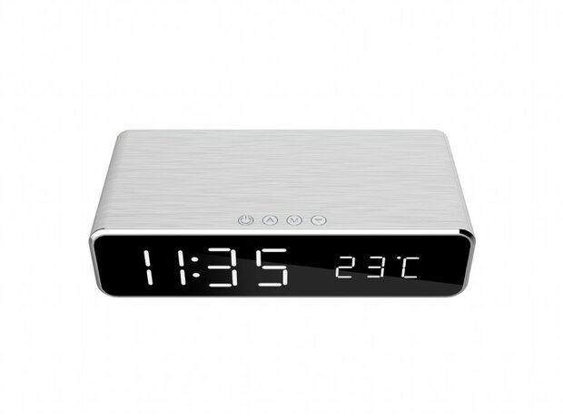 DAC-WPC-01-S Digitale wekker met draadloze laadfunctie voor smartphone zilver