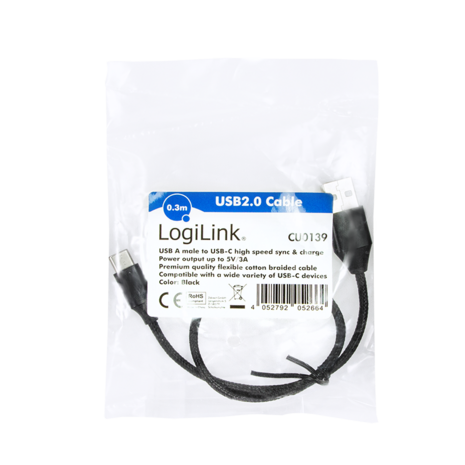 USB 2.0 C  USB-A 0.30m LogiLink Zwart